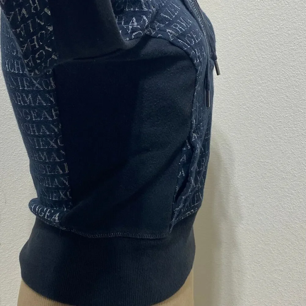 Armani Exchange Black/Silver Hoodie Size XS Quarter Zip Kangaroo Pocket - Picture 7 of 9